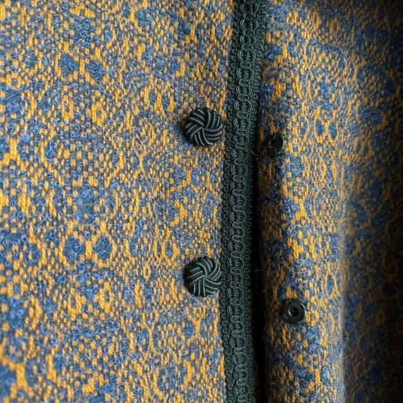 Vintage wool Borw Blue Woven Button Closure Neck Detail Cape OS - Picture 4 of 6
